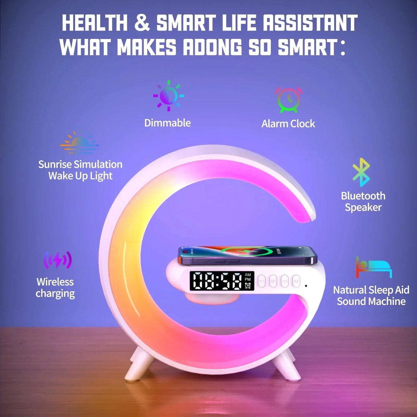 Wireless Charger - Light Alarm Clock Speaker