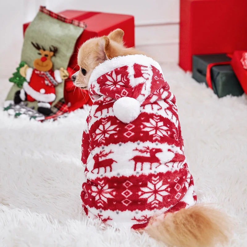 Winter Dog Christmas Jumpsuit – Warm Plush Pet Pajamas for Small & Medium Dogs, Cats, Puppies