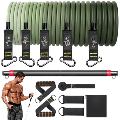 resistance band set, workout bands, exercise bands with door anchor, fitness bands with handles, leg and ankle straps, adjustable resistance bands, home gym equipment, strength training set, full-body workout bands, portable fitness equipment.