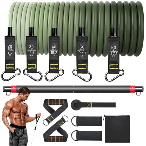 resistance band set, workout bands, exercise bands with door anchor, fitness bands with handles, leg and ankle straps, adjustable resistance bands, home gym equipment, strength training set, full-body workout bands, portable fitness equipment.