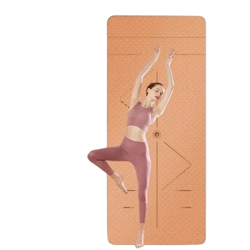 Eco-friendly, non-slip TPE yoga mat with body alignment lines, excellent cushioning, and a complete carry set for fitness enthusiasts at all levels.